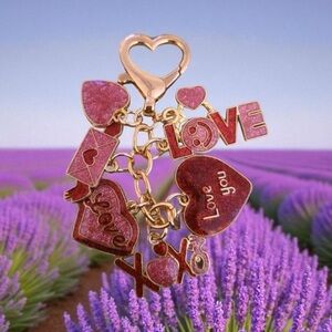 Gold and Pink Heart Charm Keychain